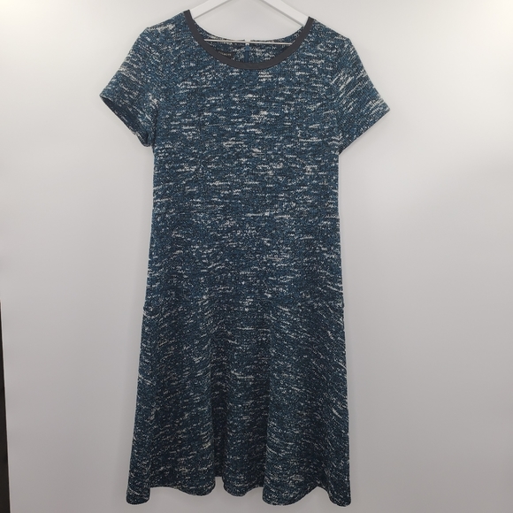 Talbots Dresses & Skirts - Talbots Peacock Tricolor Tweed Dress Leather Trim